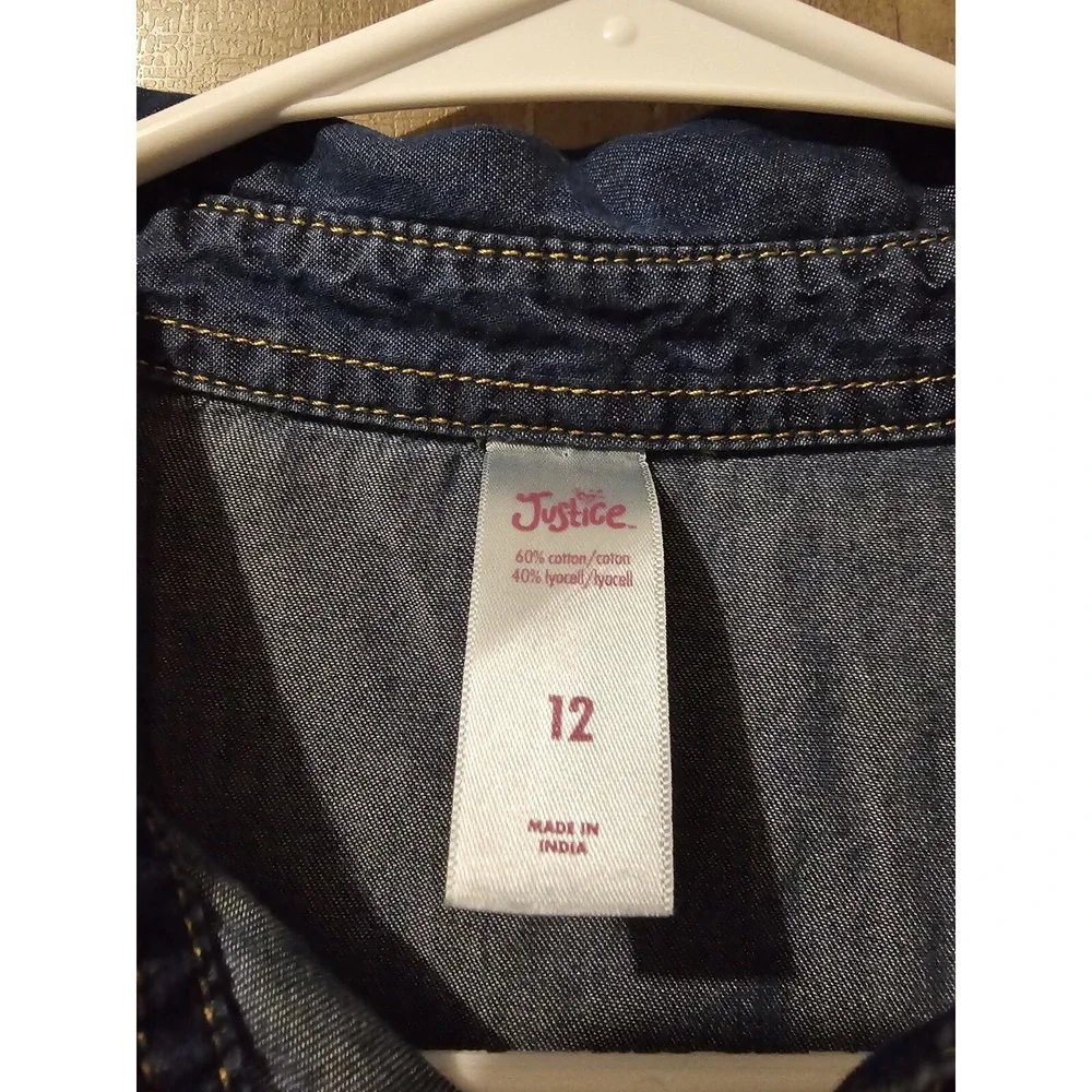 Justice Dress Girls Size 12 Blue Denim‎ Long Sleeve